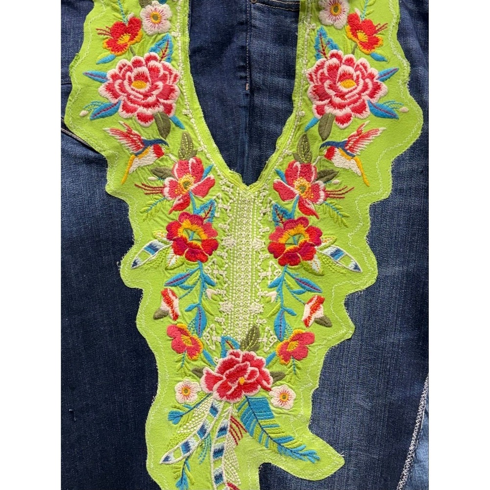 Boho Luxe Upcycled Denim Maxi Skirt Embroidery on Denim Wearable Art Fits 14/16 - Picture 7 of 8